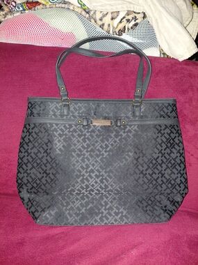 Tommy Hilfiger Black Jacquard Logo Tote